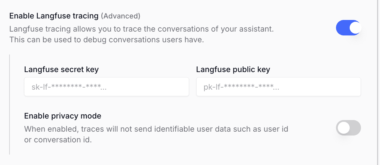 Enable tracing for assistant in
Langdock