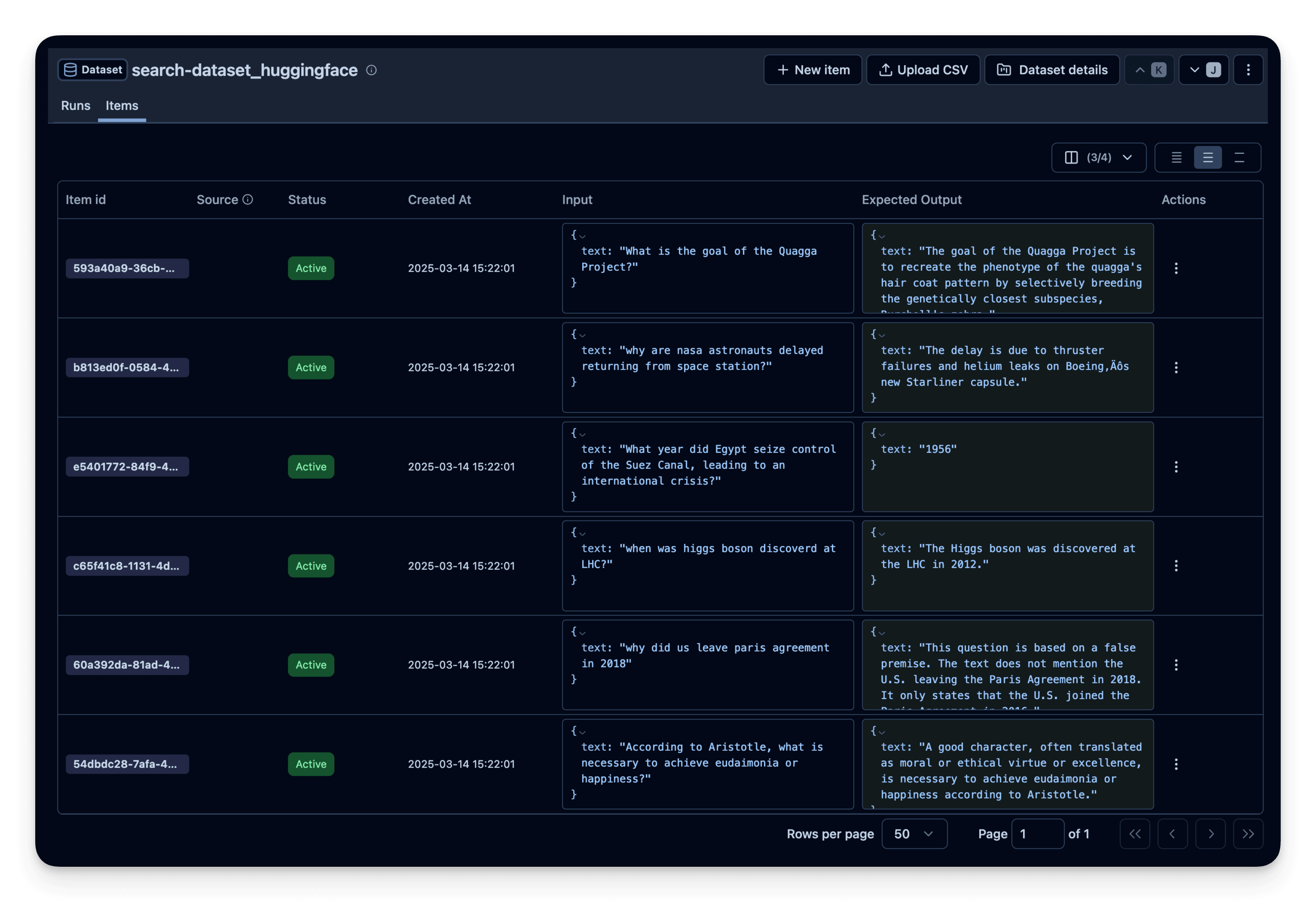 Dataset items in Langfuse